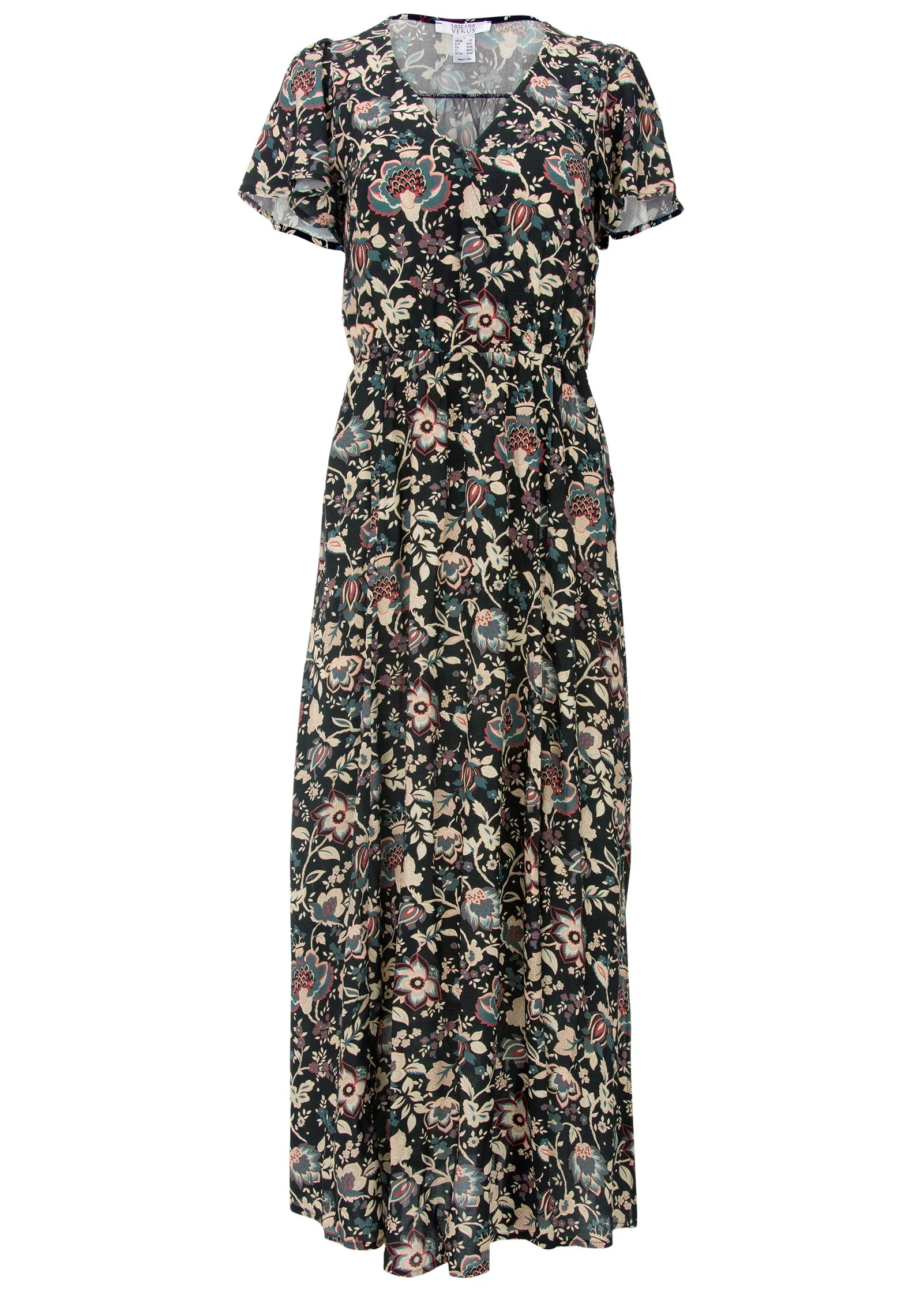 Abstract Print Maxi Dress - Black Floral