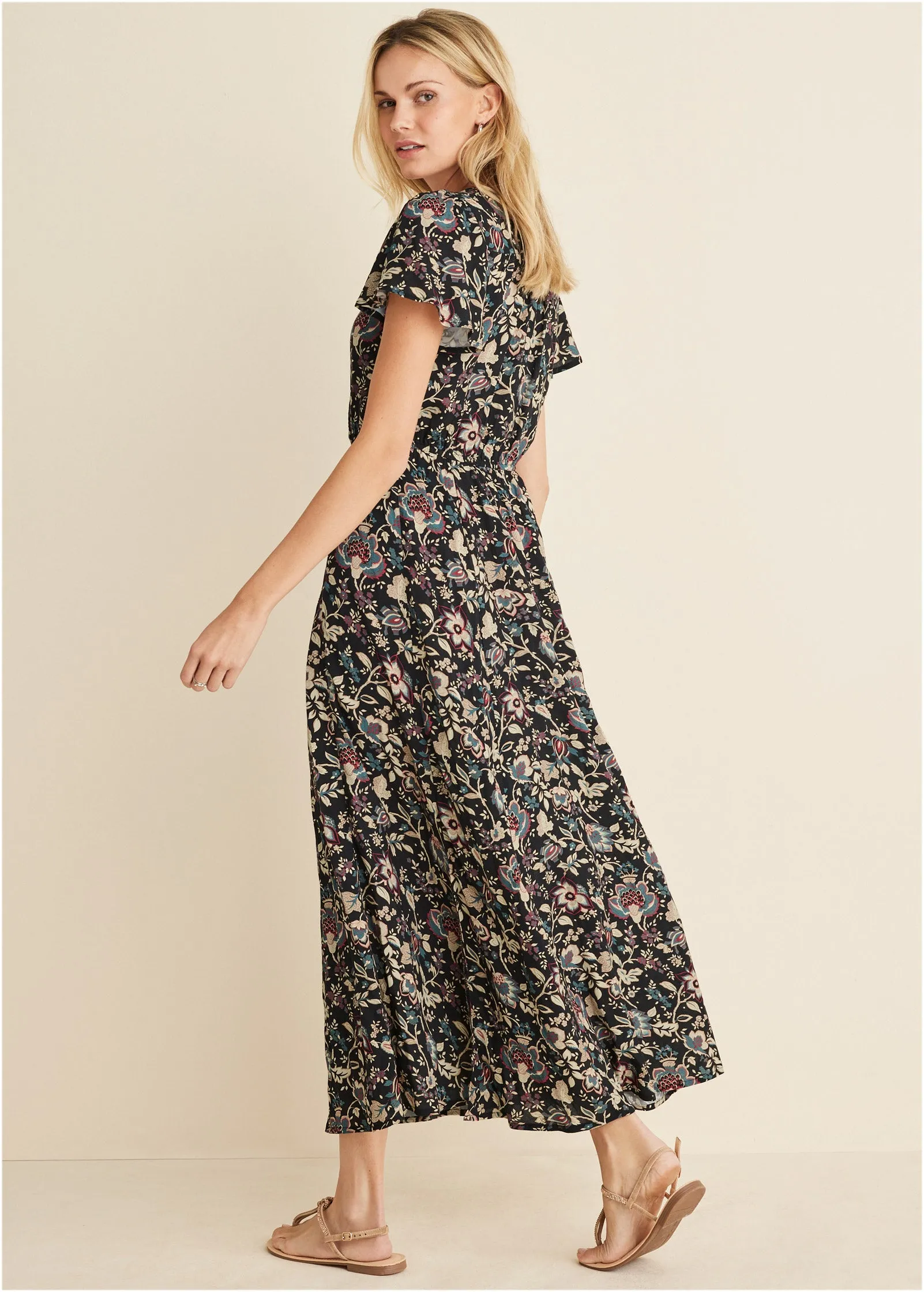 Abstract Print Maxi Dress - Black Floral