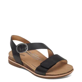 Aetrex Women's Tamara Asymmetrical Quarter Strap Sandal (Black)