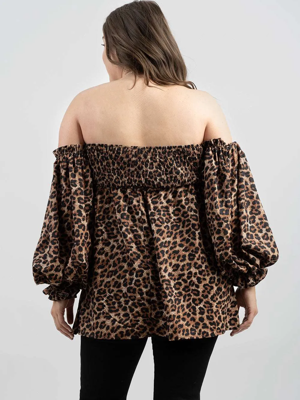 American Bling Plus Size Leopard Off-Shoulder Long Sleeve Top