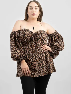 American Bling Plus Size Leopard Off-Shoulder Long Sleeve Top