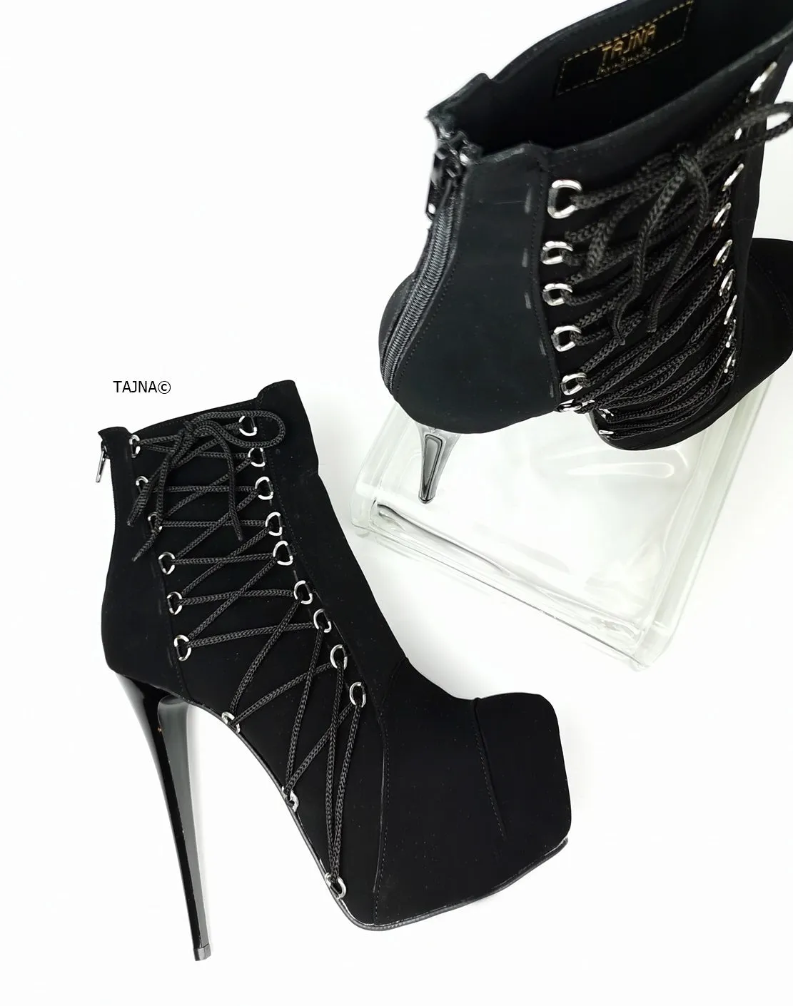 Ankle Corset Style Black Heel Boots