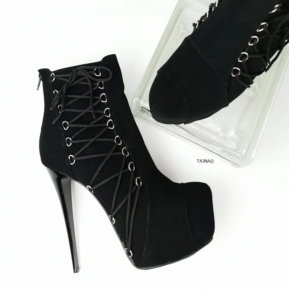 Ankle Corset Style Black Heel Boots