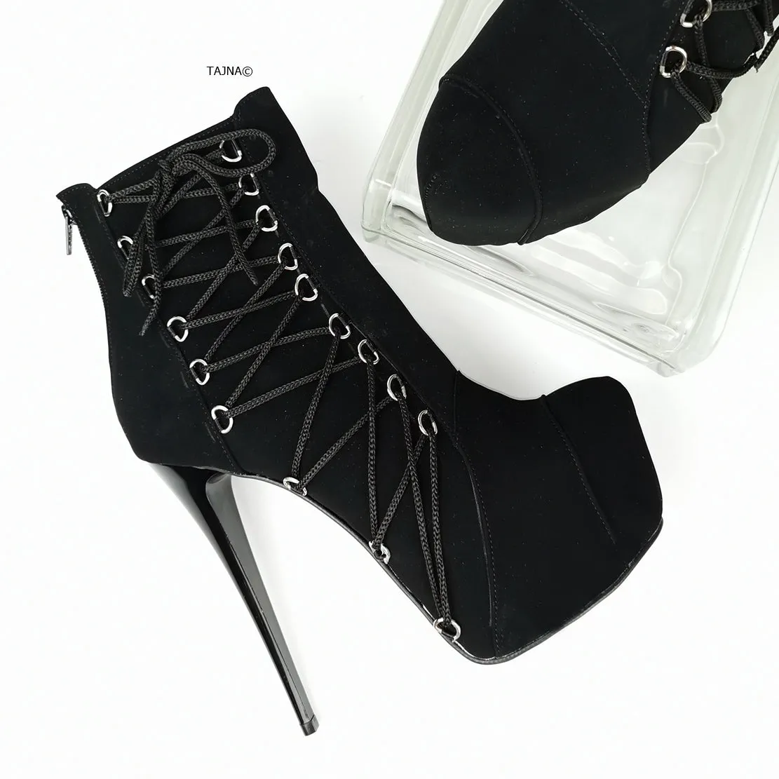 Ankle Corset Style Black Heel Boots