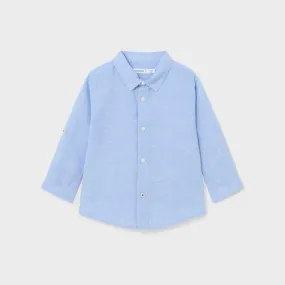 Baby Boy Basic Linen Roll Sleeve Shirt | Sky Blue