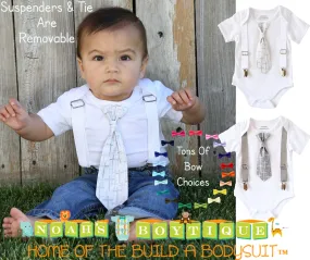 Baptism Outfits for Baby Toddler Boys Cross Tie with Suspenders