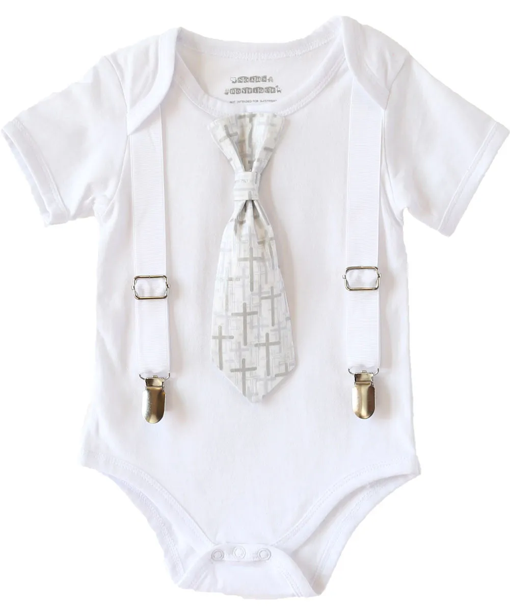 Baptism Outfits for Baby Toddler Boys Cross Tie with Suspenders