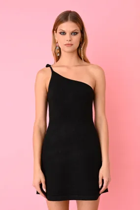 Black Lurex Asymmetric Mini Dress