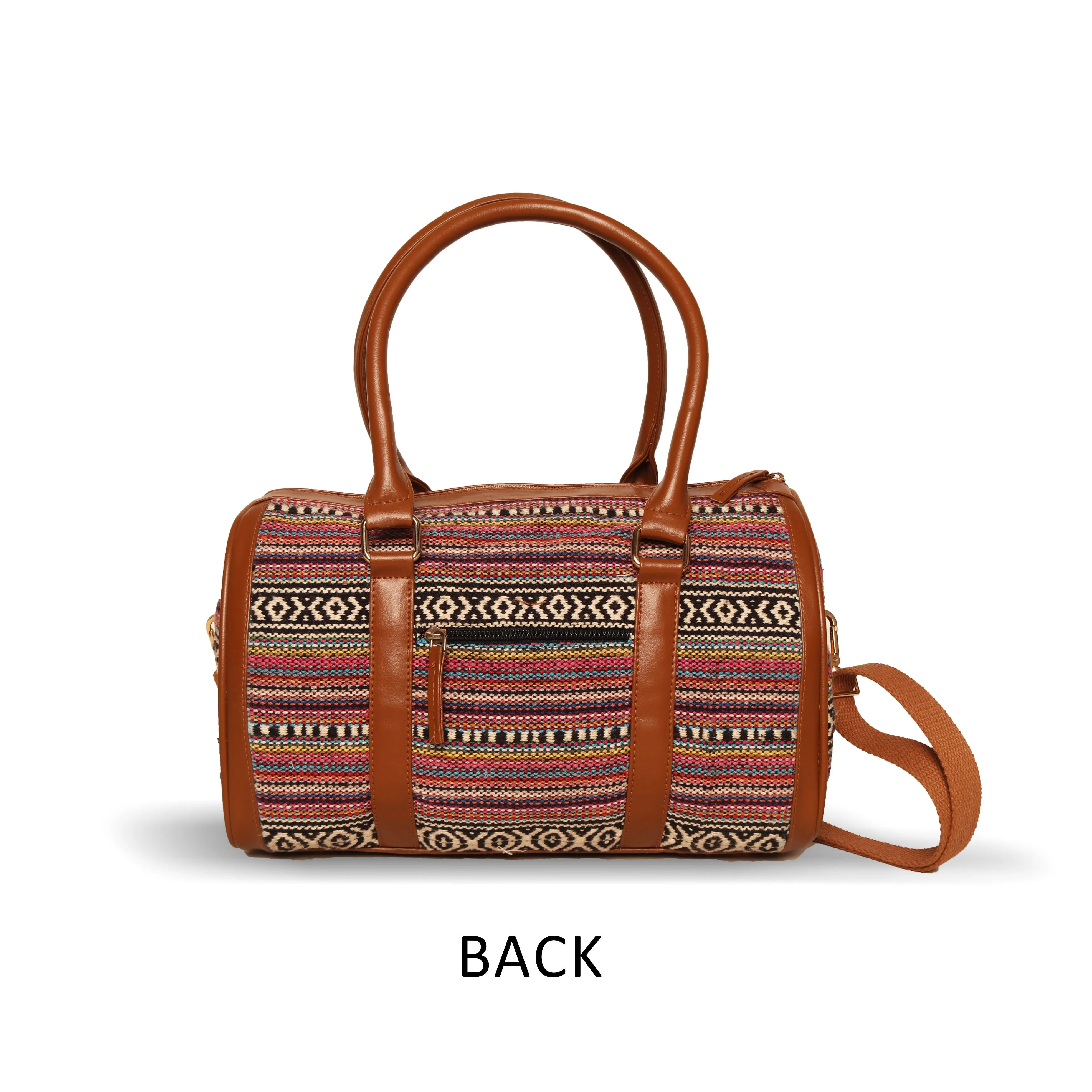 Brown With Multi Striped Womens Mini Duffle Bag