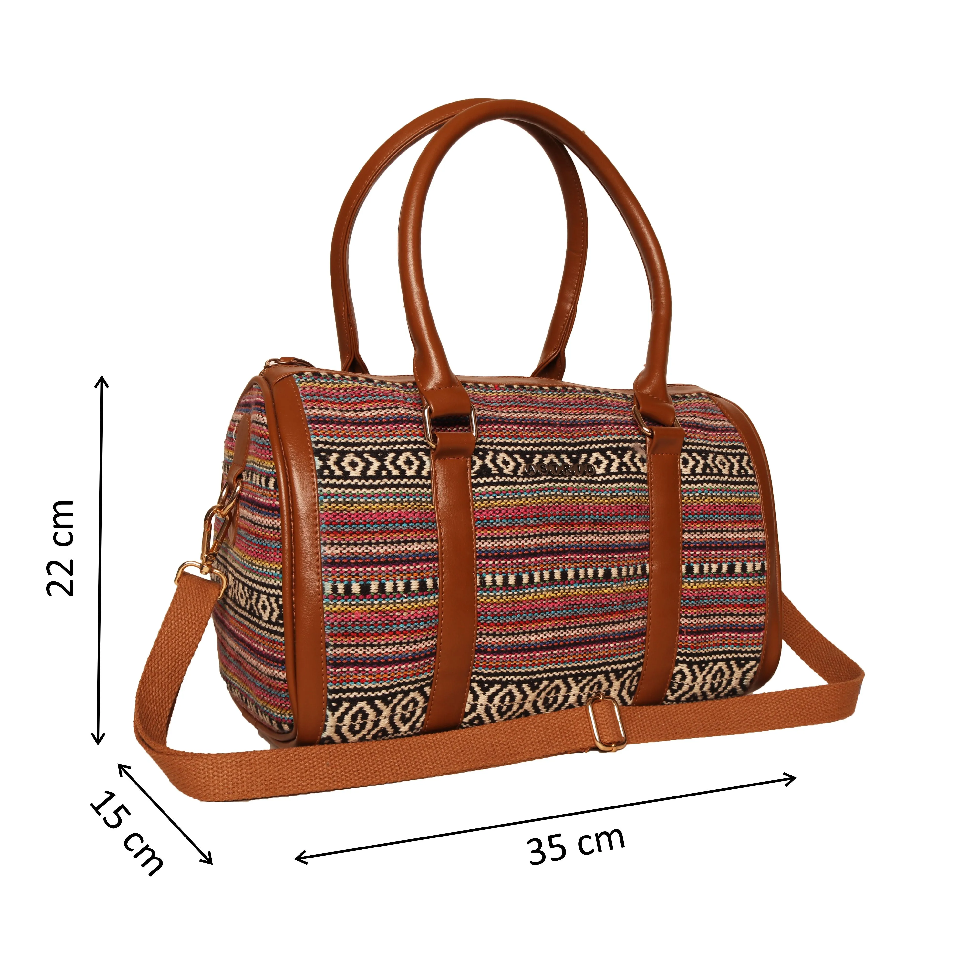 Brown With Multi Striped Womens Mini Duffle Bag