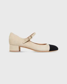 Cap-Toe Mary Jane Block Heel in Sand/Black Suede