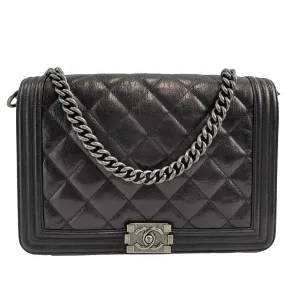 Chanel Double Stitch Boy Flap Medium Quilted Calfskin Black Handbag