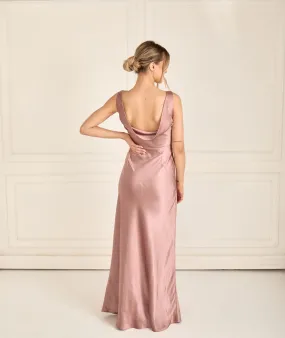 Cowl Back Satin Bridesmaid Dress - Rose