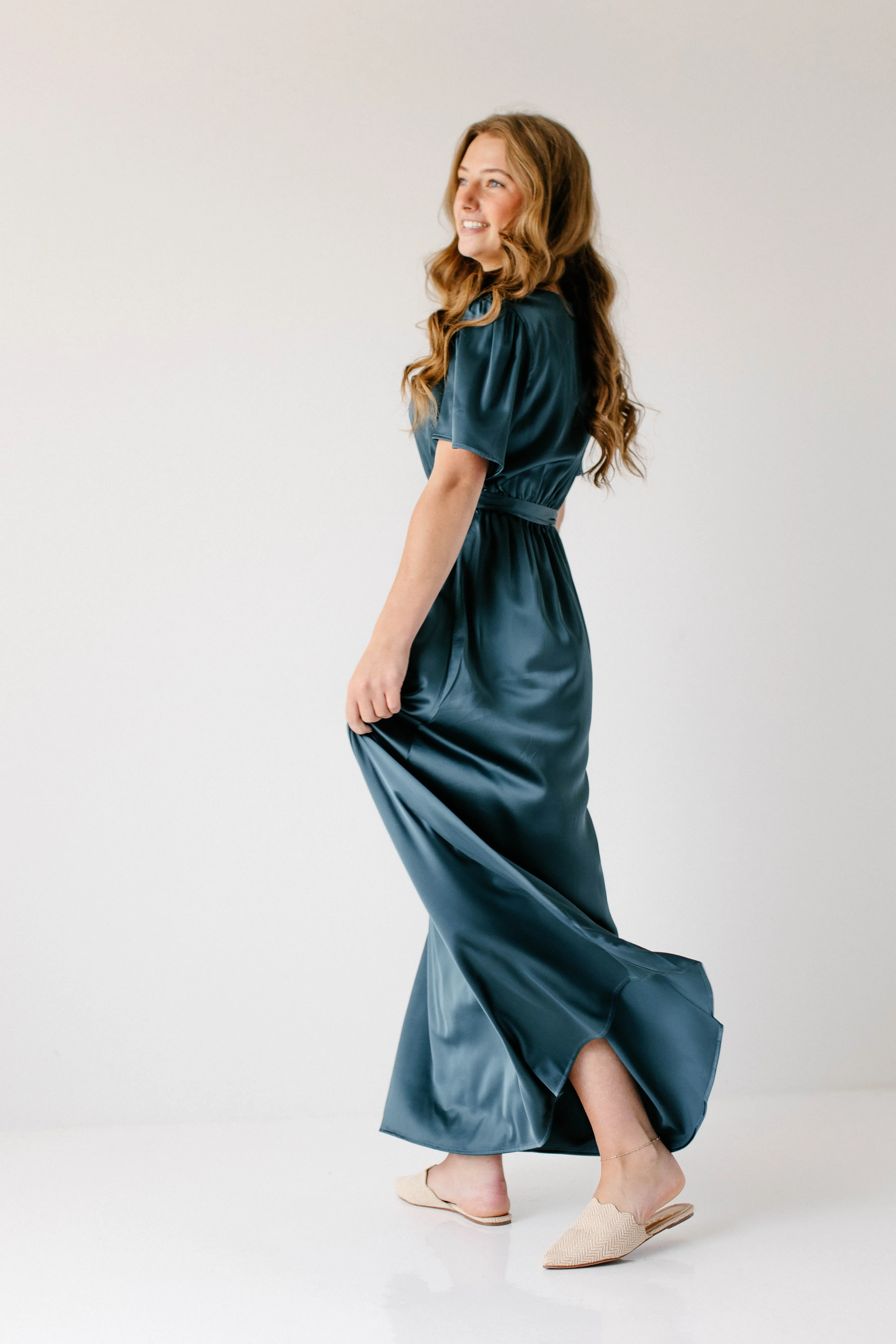 'Estelle' V-Neck Satin Maxi Dress FINAL SALE