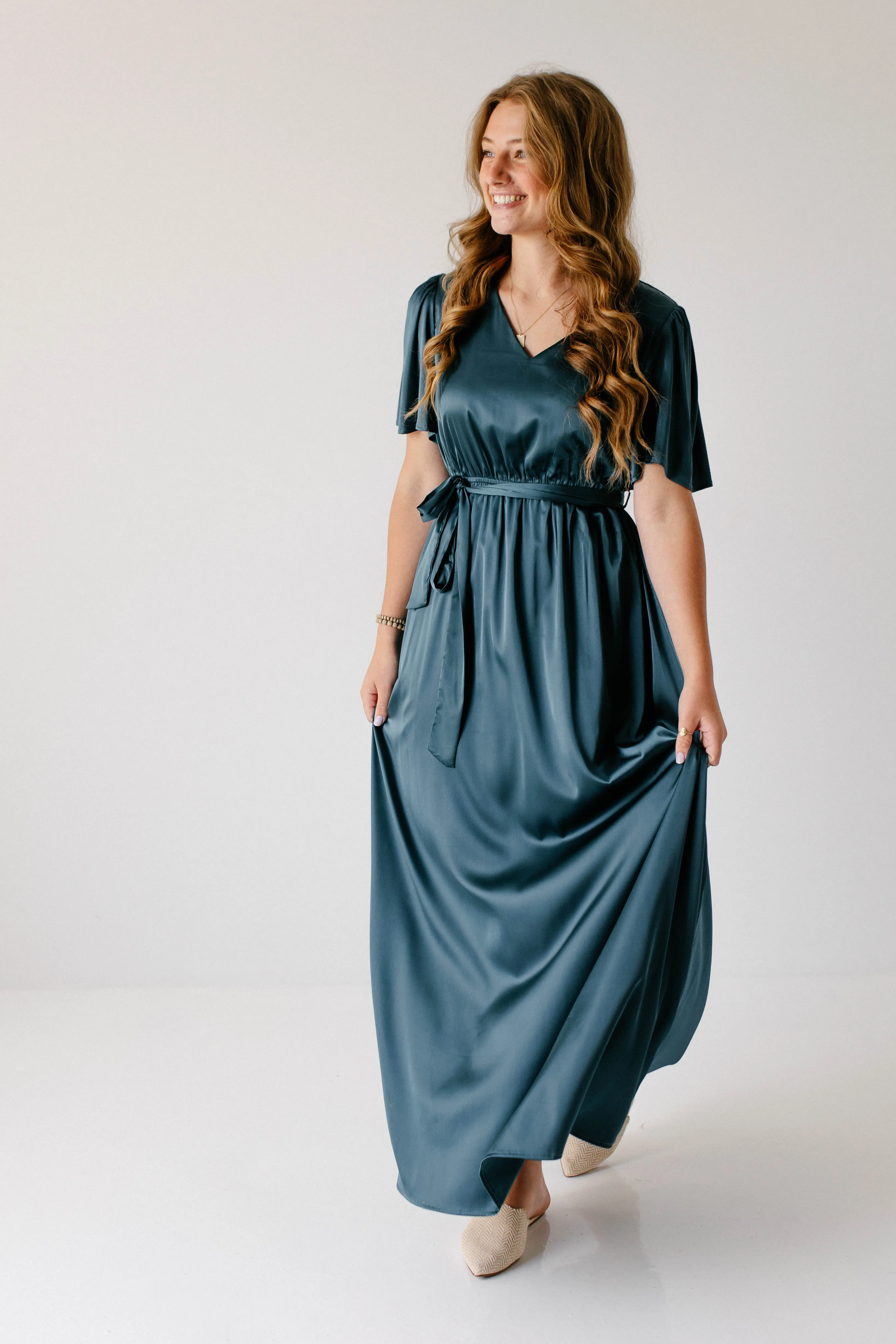 'Estelle' V-Neck Satin Maxi Dress FINAL SALE