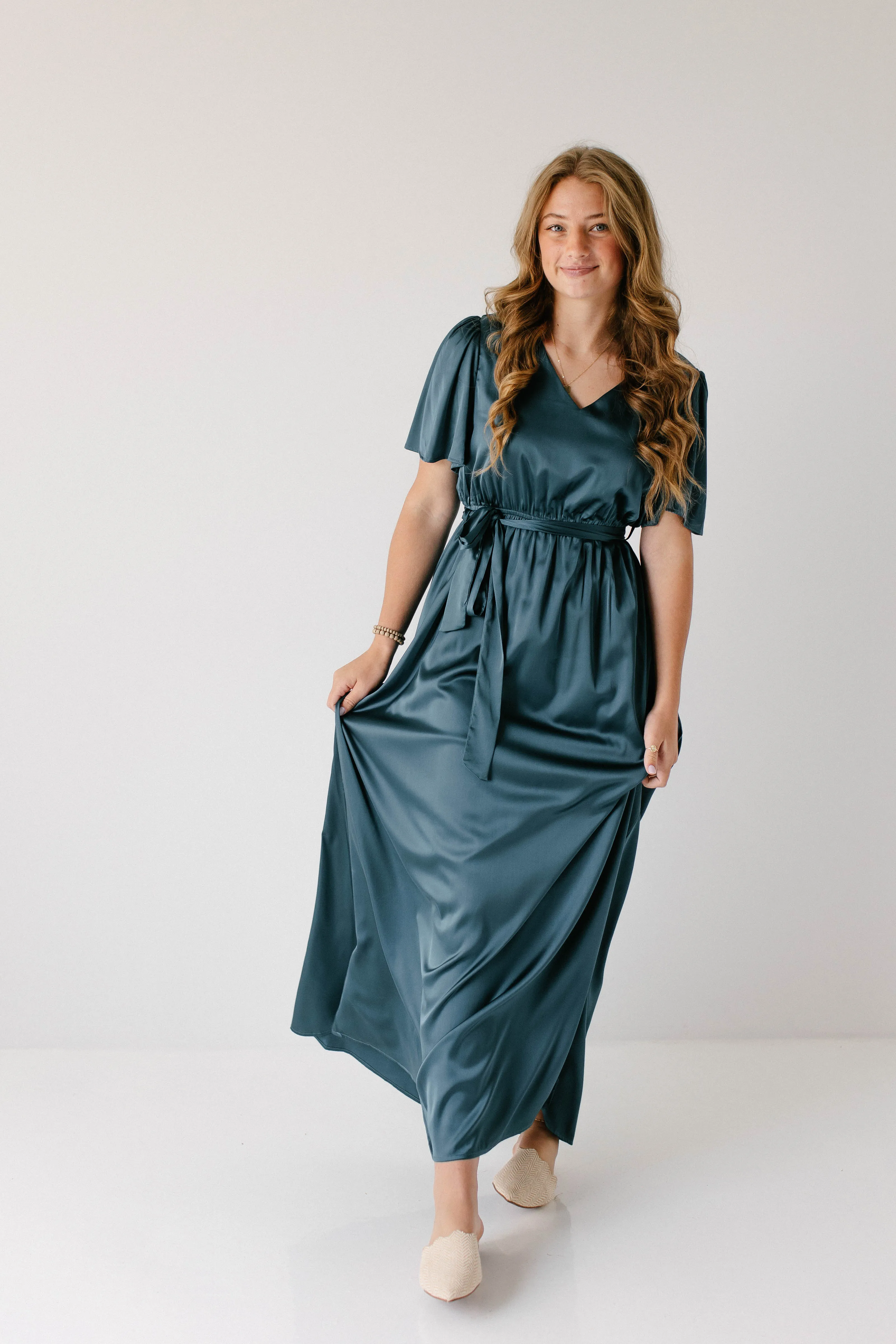 'Estelle' V-Neck Satin Maxi Dress FINAL SALE