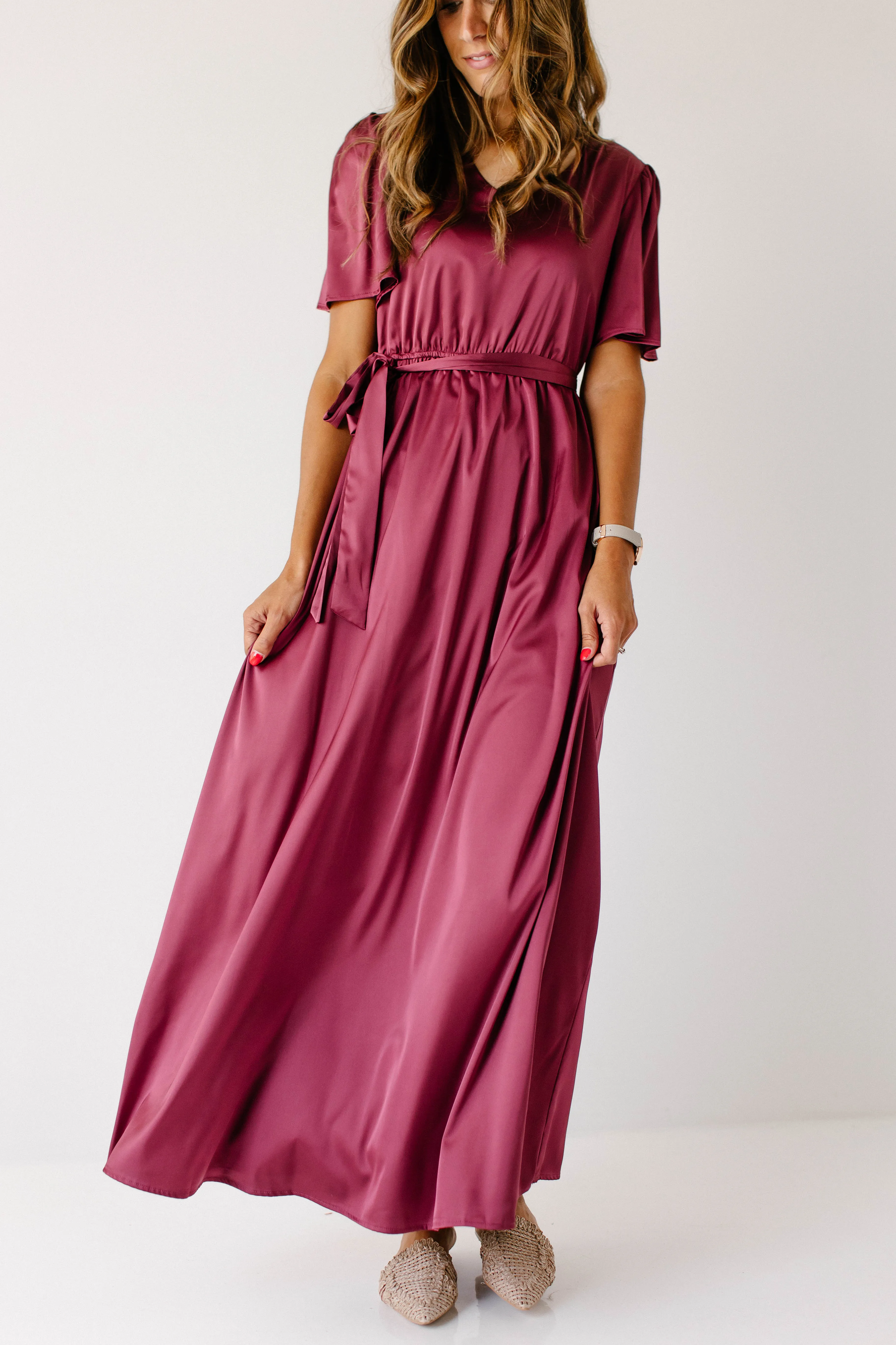 'Estelle' V-Neck Satin Maxi Dress FINAL SALE