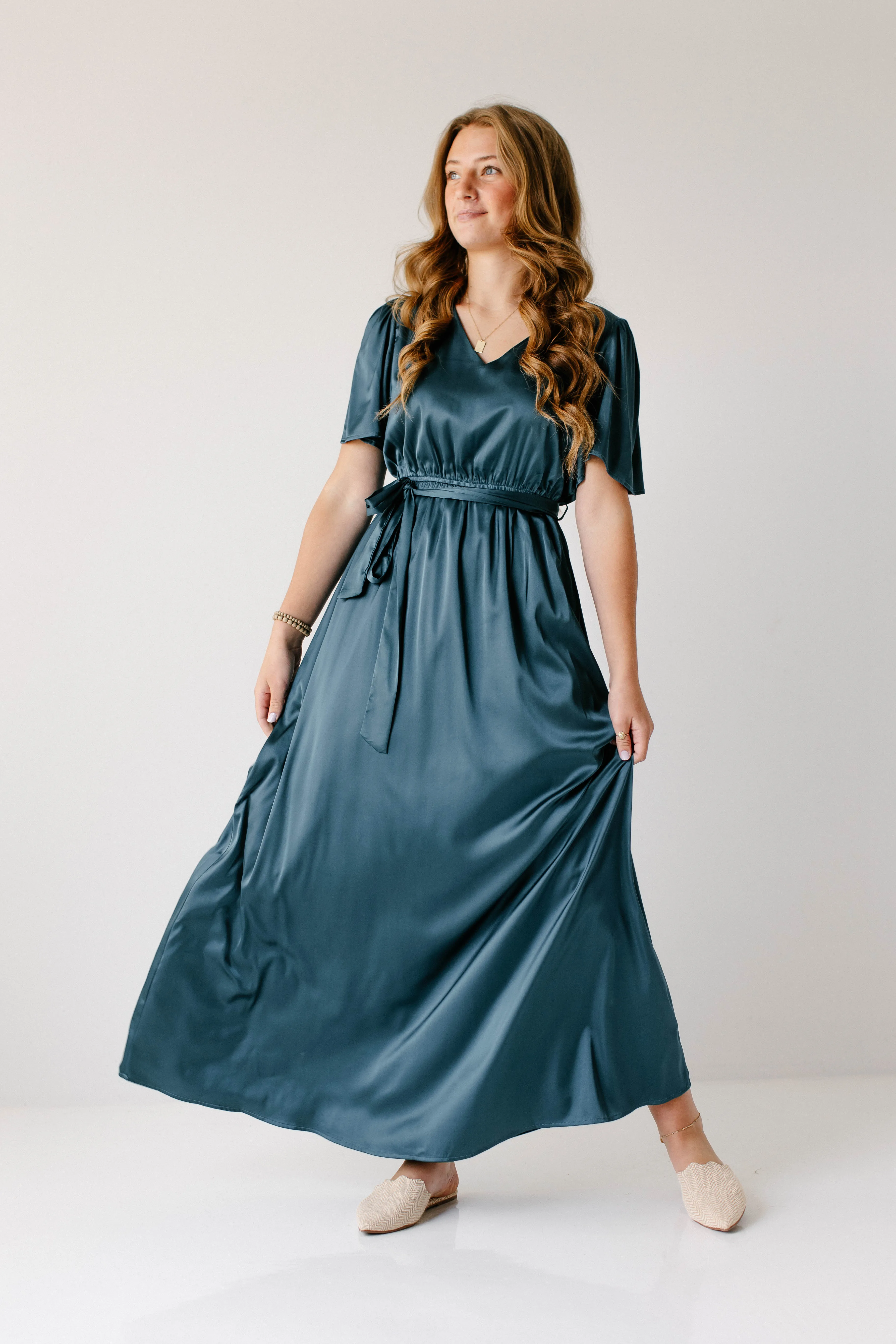 'Estelle' V-Neck Satin Maxi Dress FINAL SALE