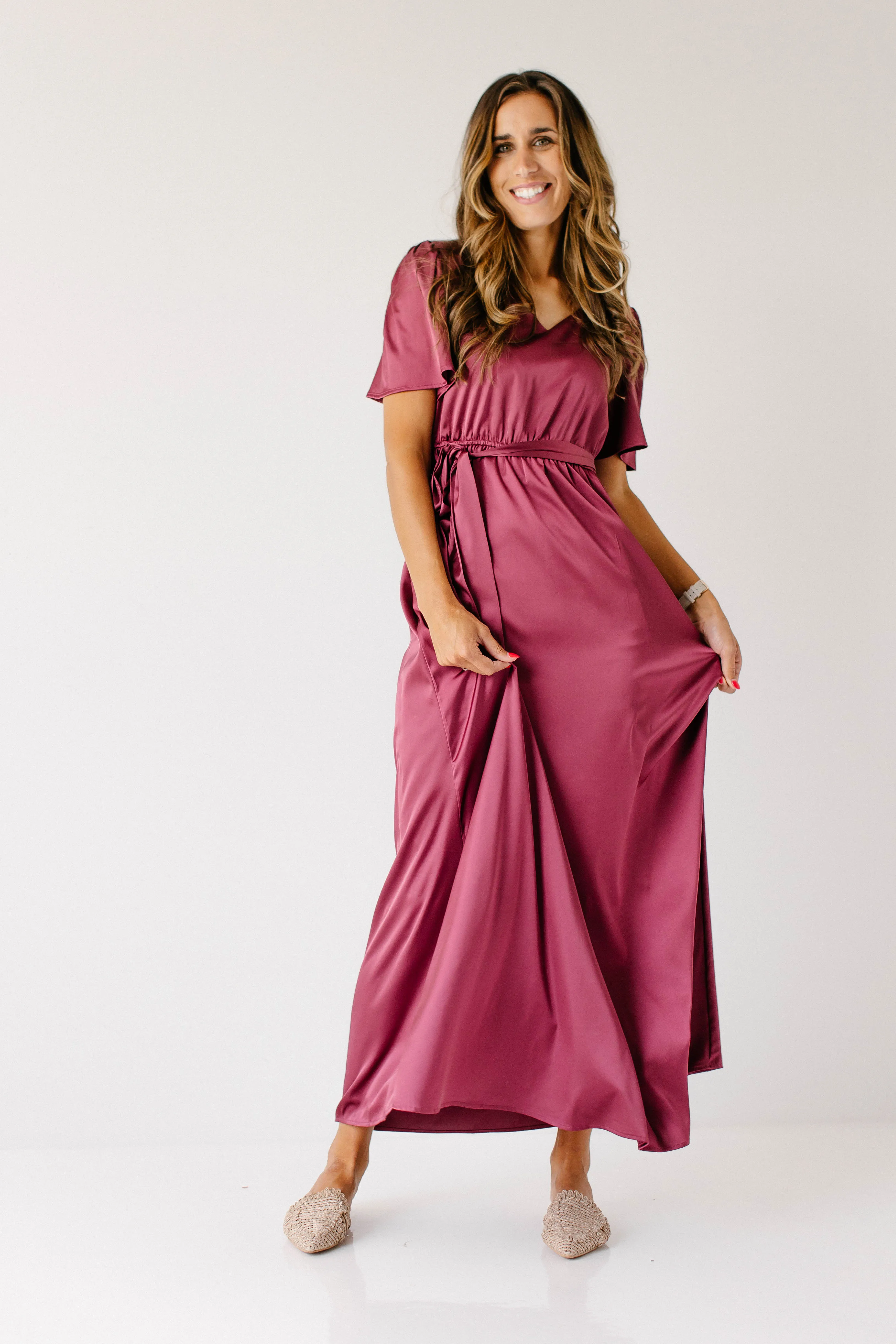 'Estelle' V-Neck Satin Maxi Dress FINAL SALE