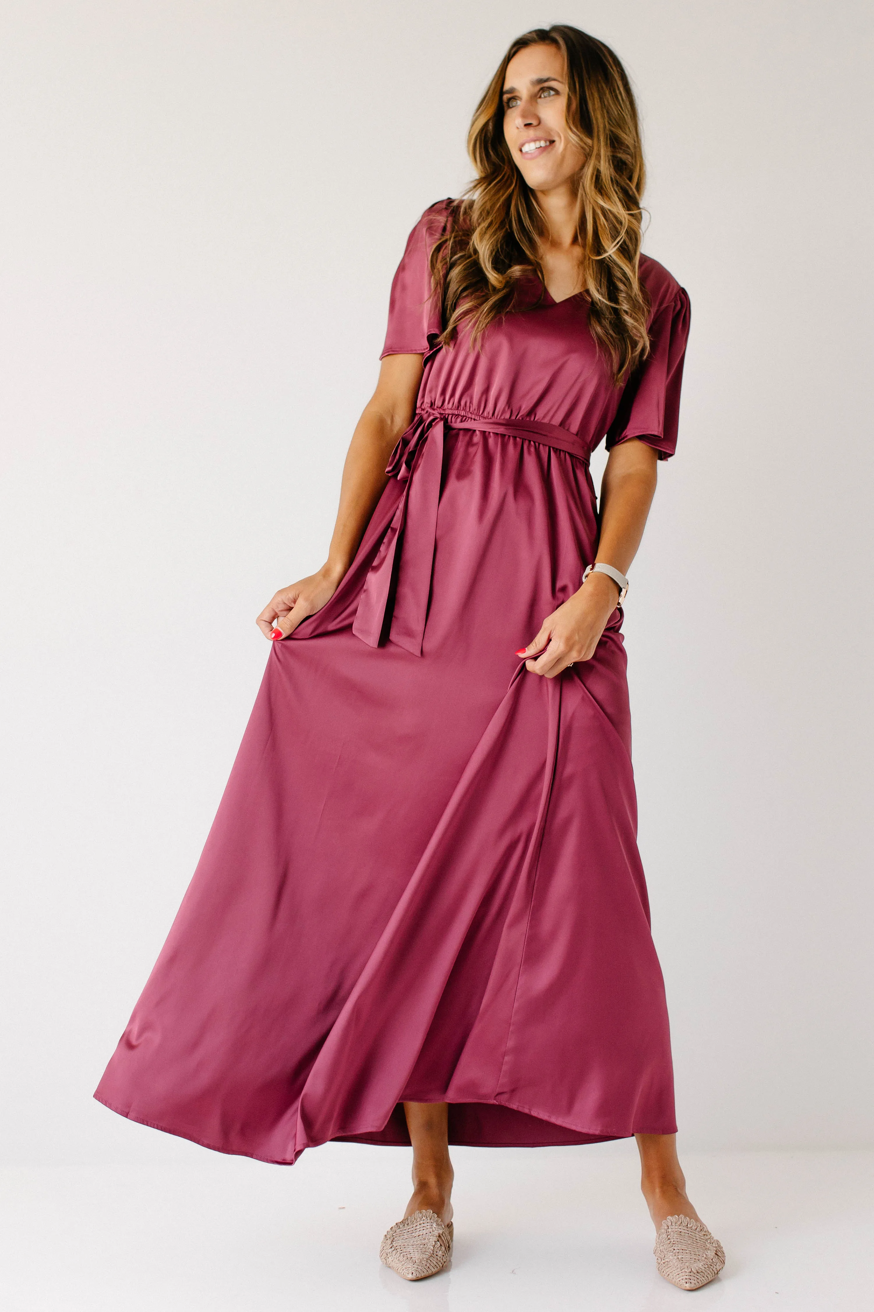 'Estelle' V-Neck Satin Maxi Dress FINAL SALE