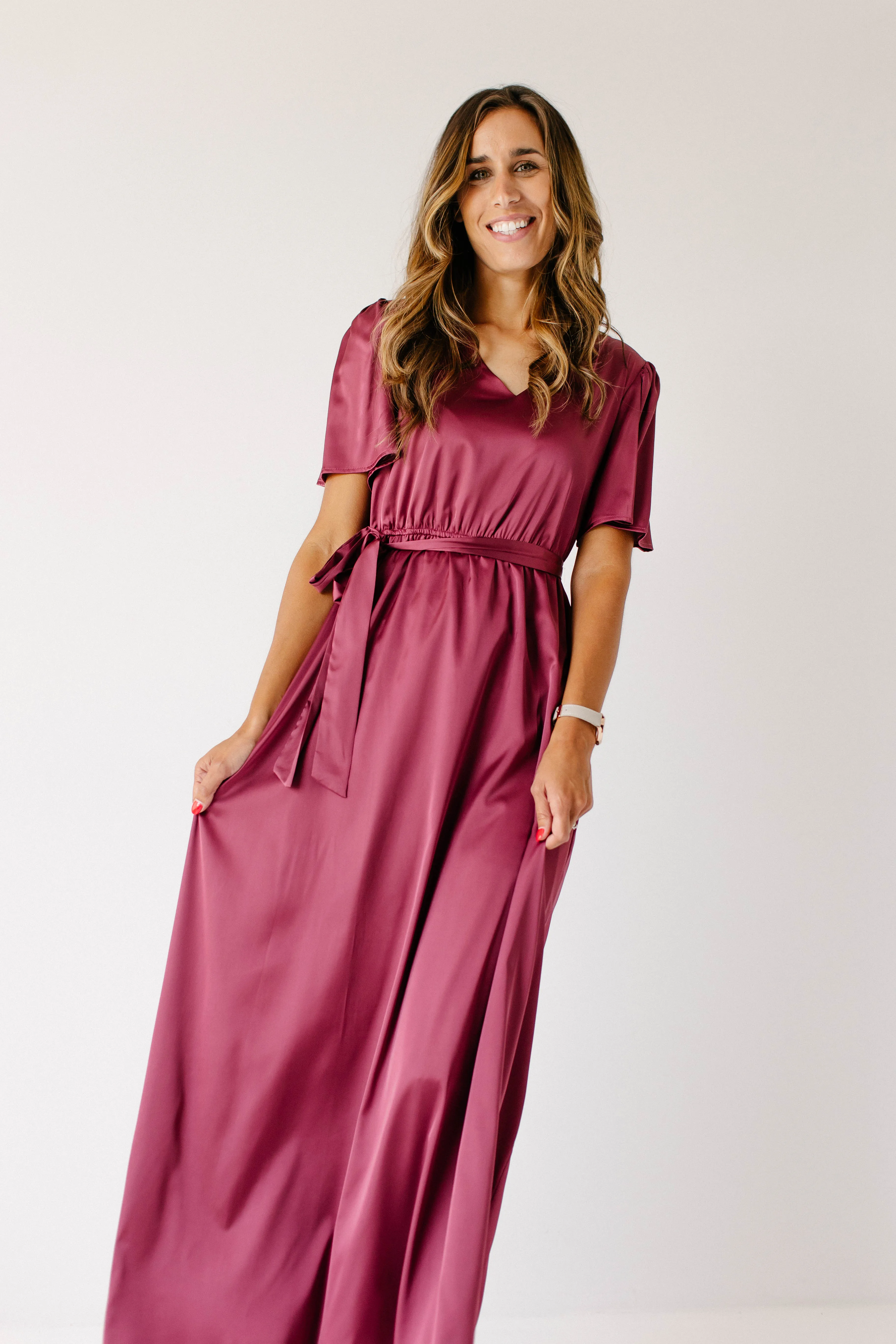 'Estelle' V-Neck Satin Maxi Dress FINAL SALE