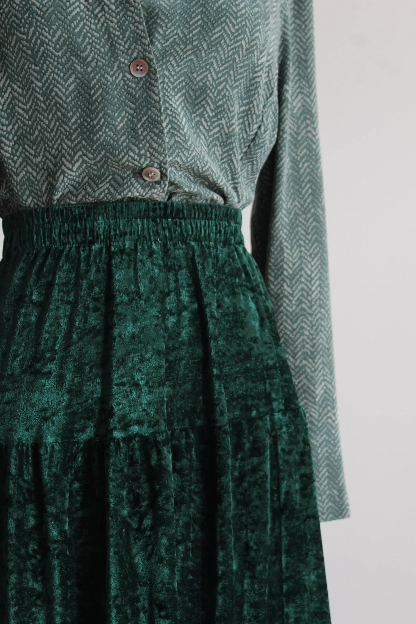 evergreen velvet maxi skirt