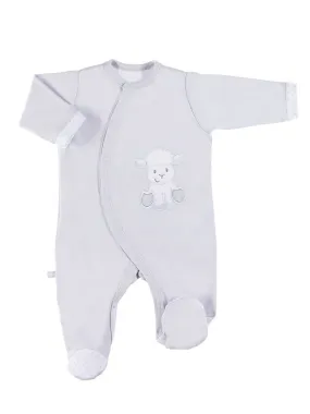 Footed Tiny Baby Sleepsuit, Lamb Design - Grey