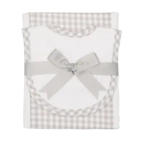 Grey Checks Baby Boy Burp Pad and small bib set