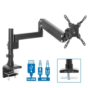 Heavy Duty Monitor Desk Mount w/ USB & Multimedia Ports