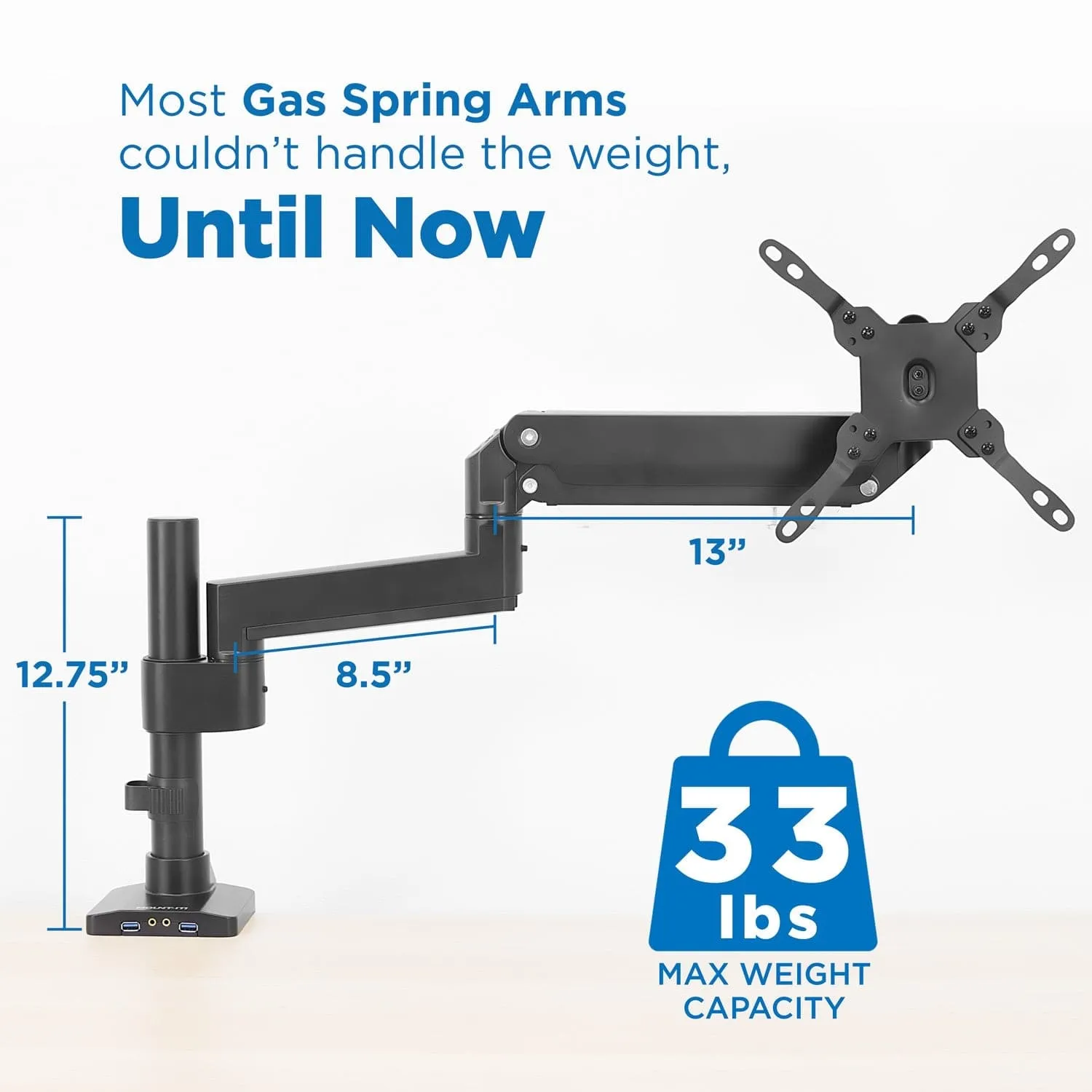 Heavy Duty Monitor Desk Mount w/ USB & Multimedia Ports