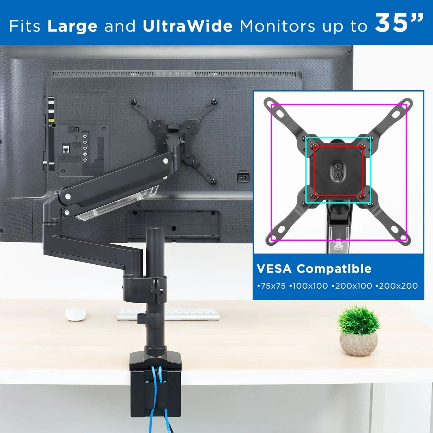 Heavy Duty Monitor Desk Mount w/ USB & Multimedia Ports