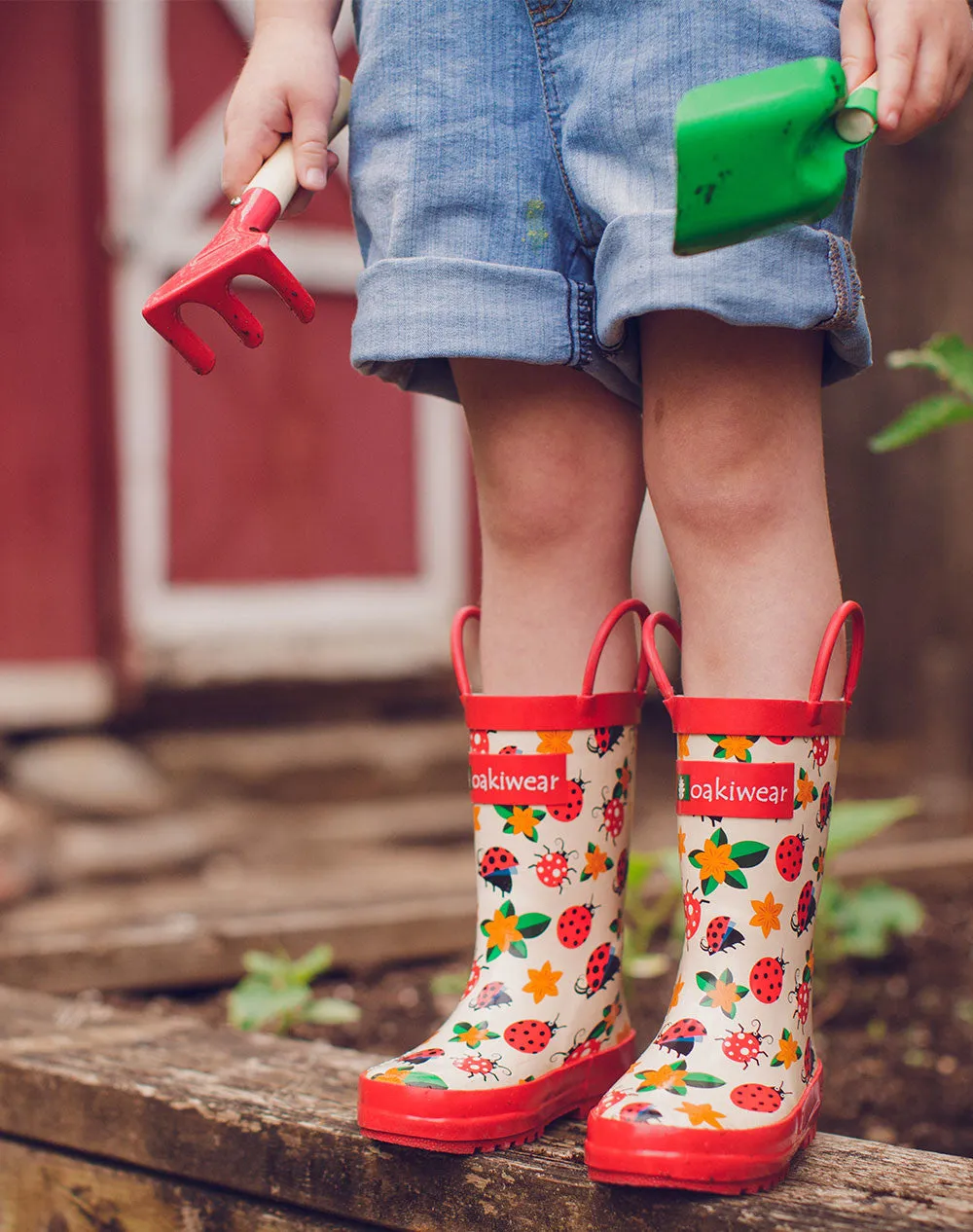 Ladybugs & Flowers Loop Handle Rubber Rain Boots