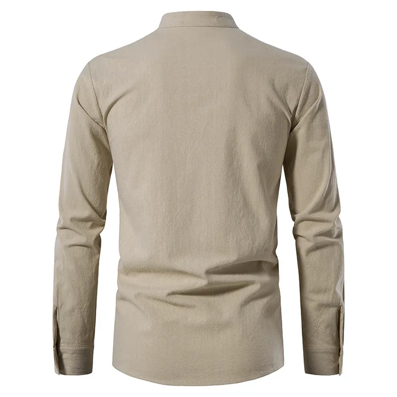 Men's V-Neck Drawstring Cotton Linen Henley Shirt Long Sleeve Hippie Casual Beach T Shirts | A275