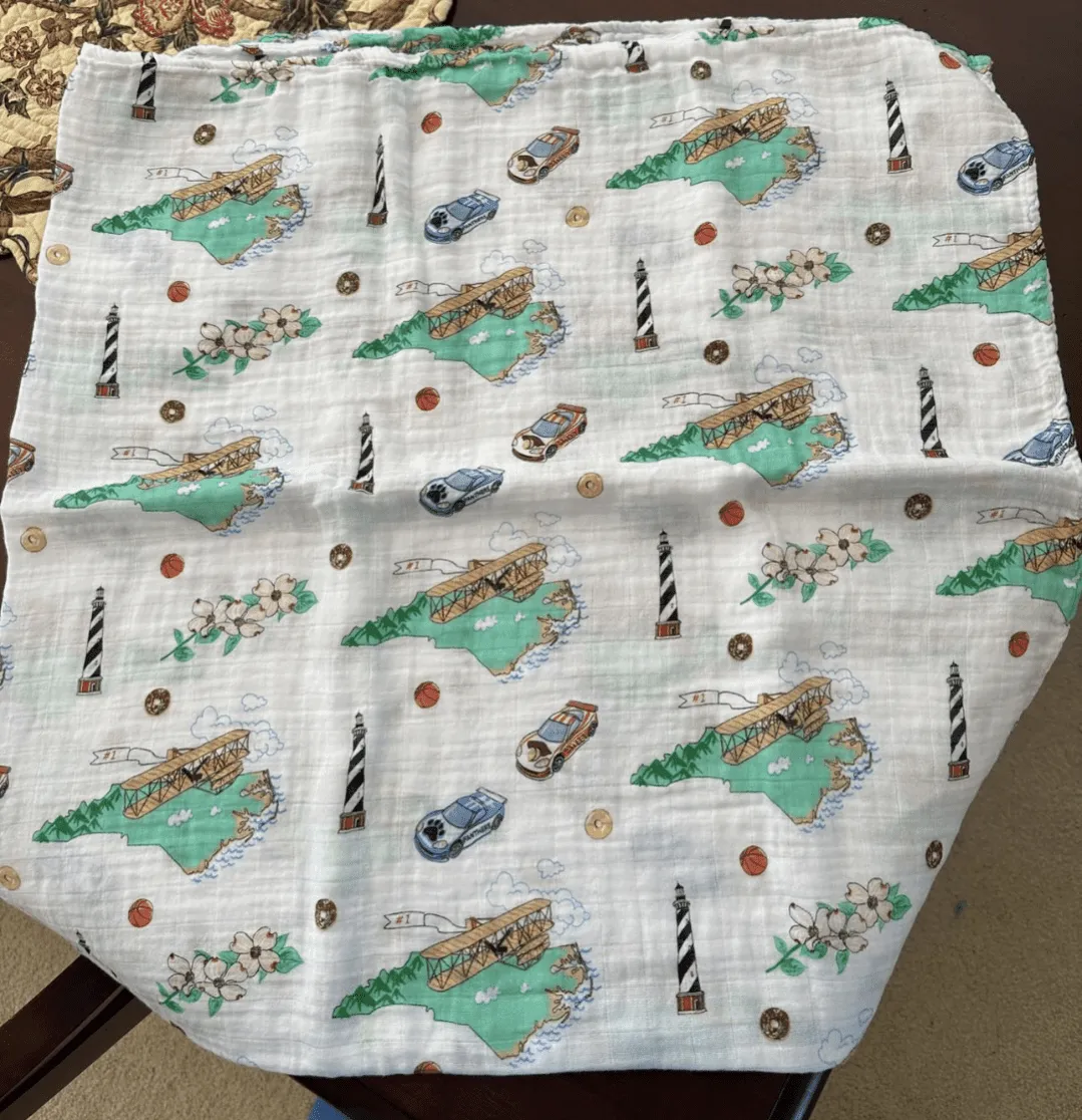 North Carolina Baby Muslin Swaddle Receiving Blanket