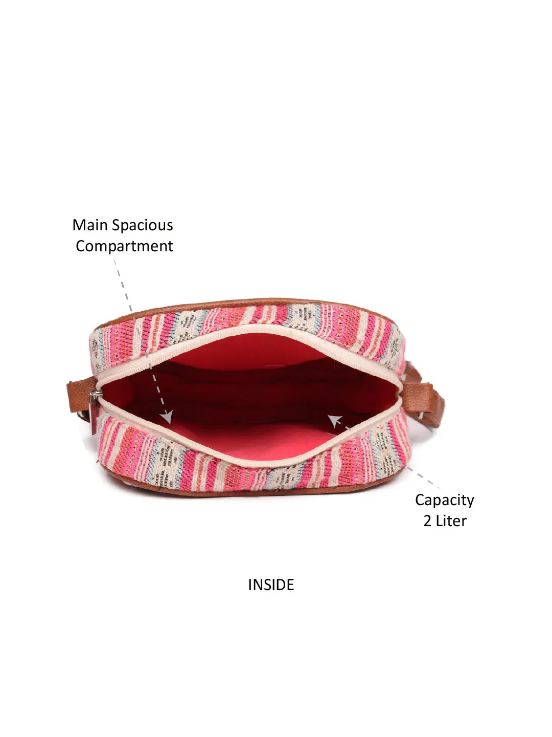 Pink Color Cotton Womens Sling Bag Medium Size