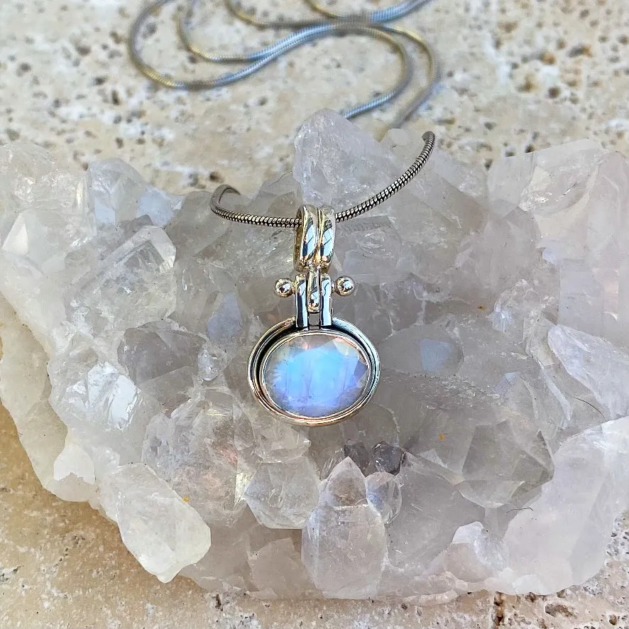 Rainbow Moonstone Oval Pendant - Inka