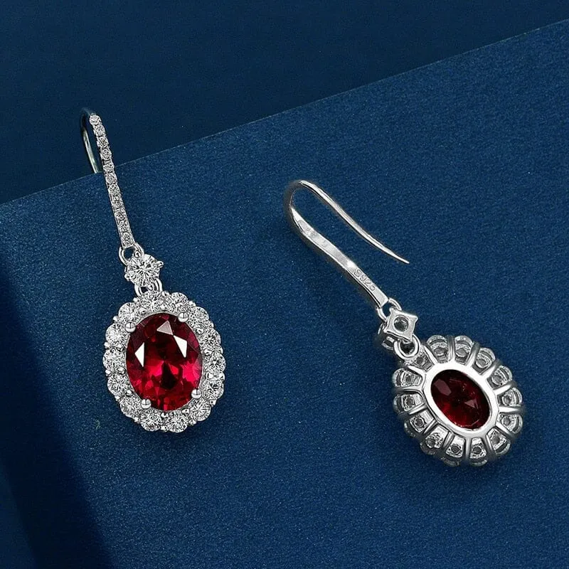 Ruby Drop 925 Sterling Silver Earrings