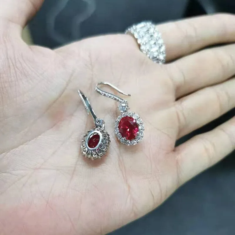 Ruby Drop 925 Sterling Silver Earrings