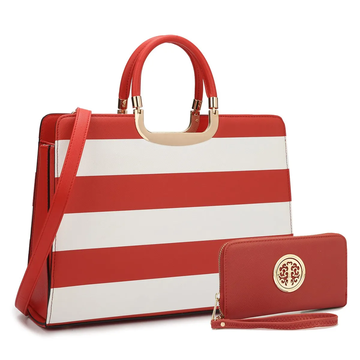 Saffiano Striped Briefcase Handbag