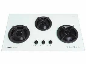 Tecno 3-Burner 90cm Tempered Glass Cooker Hob (T333TGSV), Sparkling White