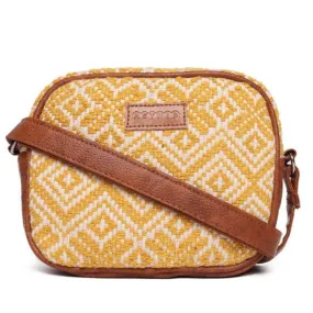 Yellow Color Jacquard Womens Sling Bag Medium Size