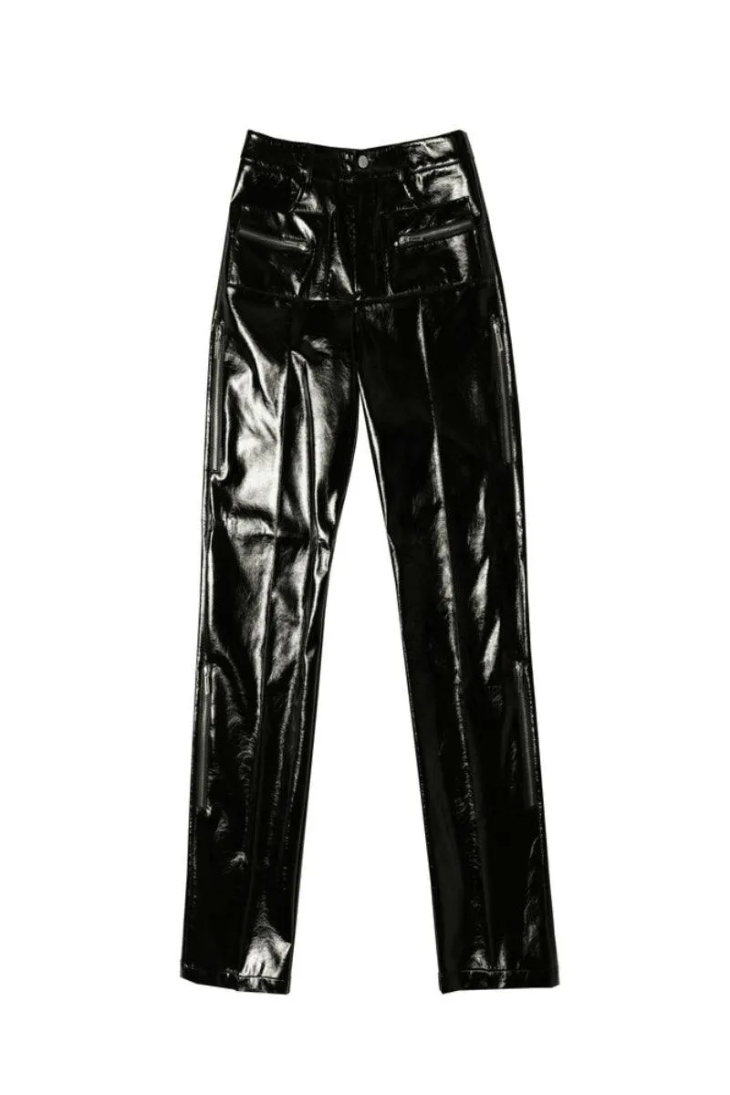 Zipper Pu Straight Trousers